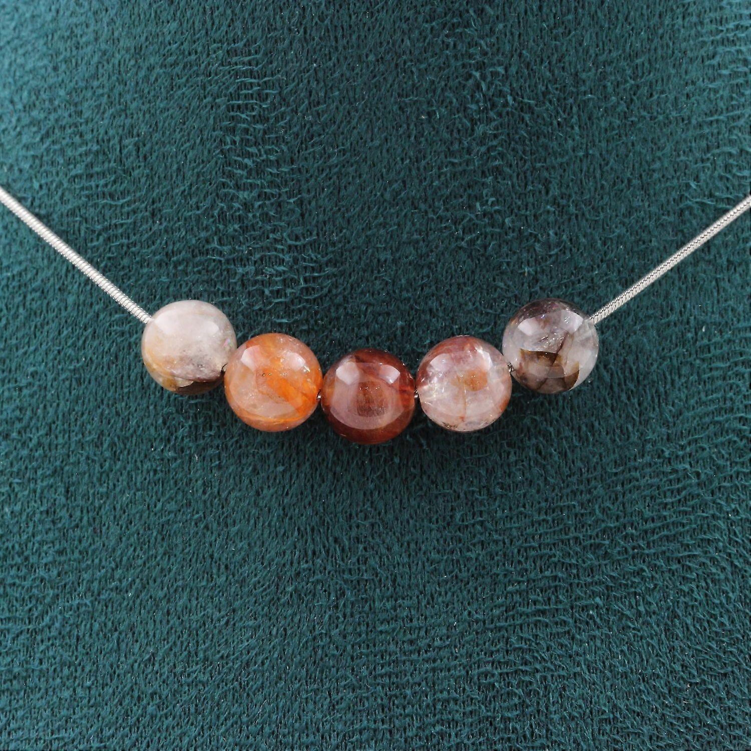 项链 5 颗来自马达加斯加的 8 毫米类血石英珠 不锈钢链