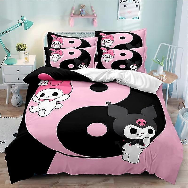v521 Söt anime tecknad påslakanset, 3D-tryckt lätt och bekväm sängkläder 3-delat sängkläder för pojkar och flickor sovrumsdekoration (1 täcke