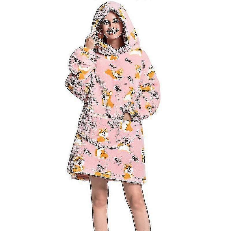 Winter New Cold-proof Clothes Lazy Blanket Sweater Hooded Thickened Men's And Women's Home Wear Cartoon Cute Large Pajamas