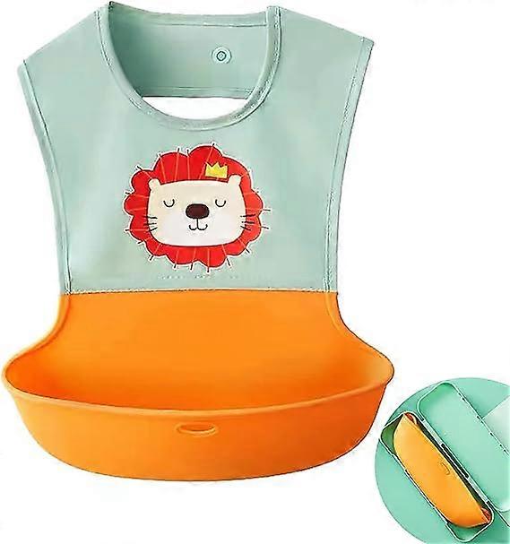 Waterproof Silicone Baby Bib, Weaning Bib with Storage Box, Lightweight, Soft, Baby Bib with 2 Adjustable Buttons, Easy to Clean, Suitable for Boys an