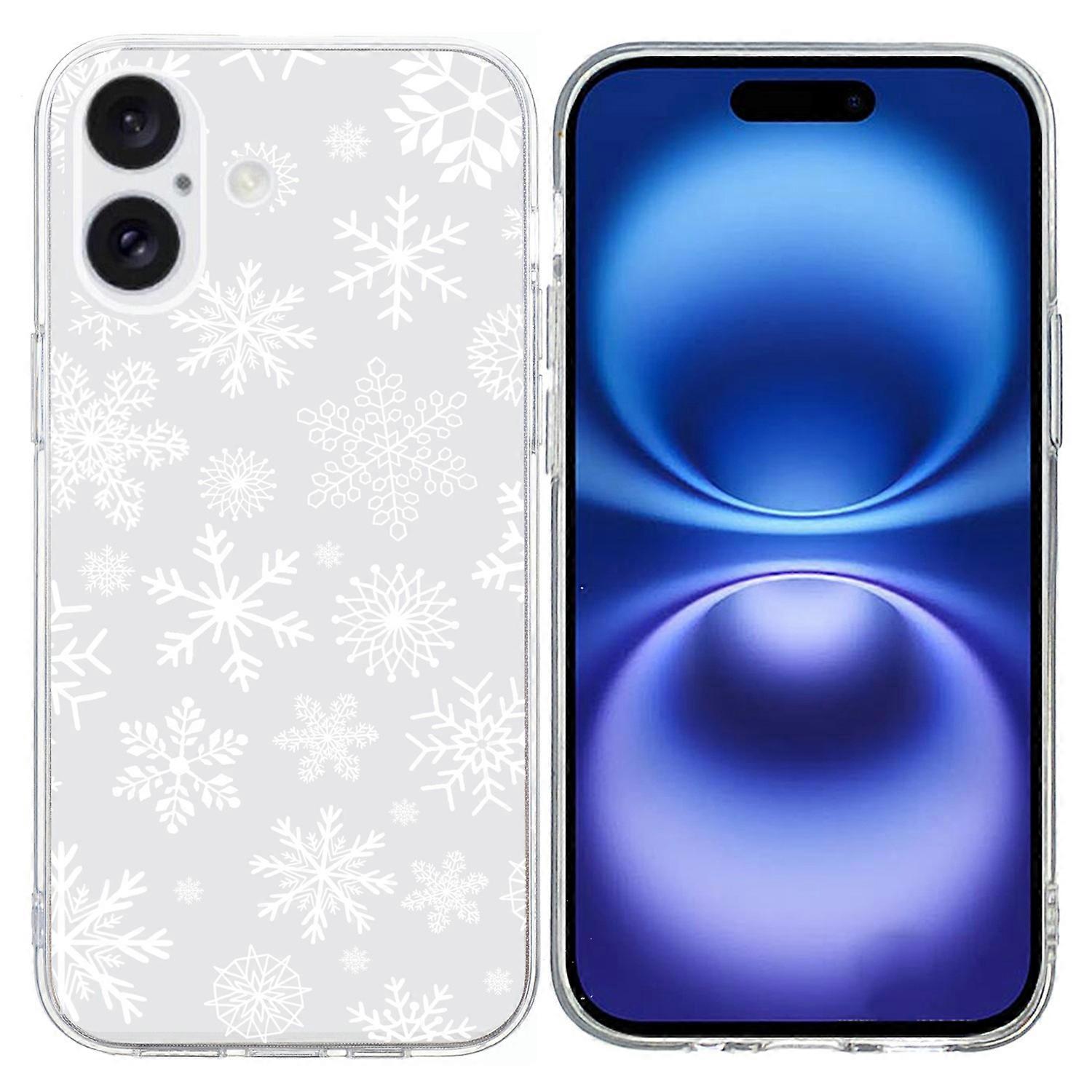 For iPhone 16 Plus Case Christmas Pattern Print Soft TPU Phone Protector - Snowflake