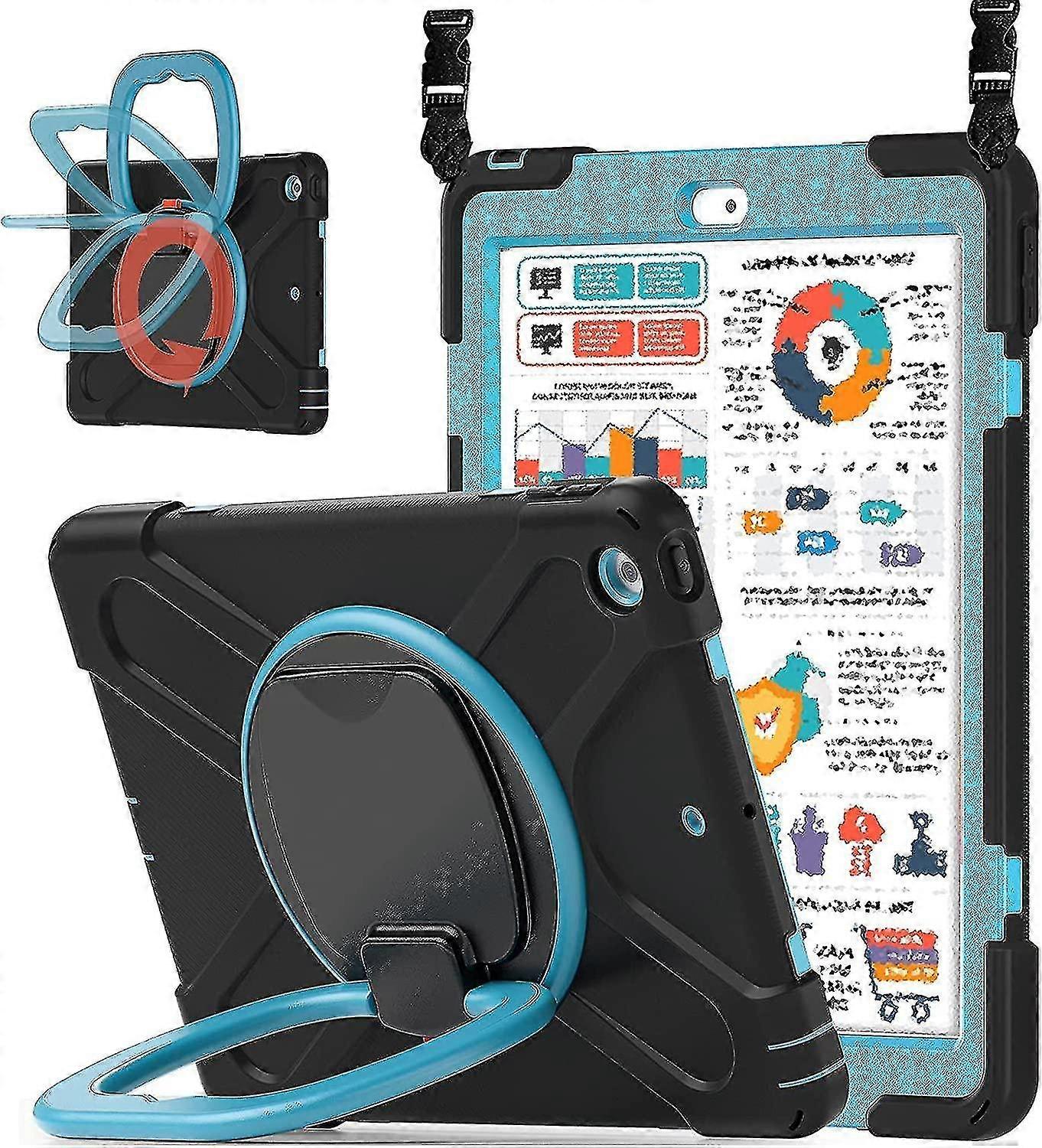 Ipad 9th/8th/7th Generation Case, Ipad 10.2 Case2021/ 2020/2019 With Pencil Holder Kickstand Handle Black