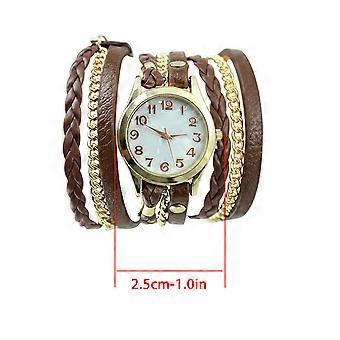 Mehrstöckiges elegantes Damenlederarmband + Quarzuhren, wunderbares Geschenk für Damen
