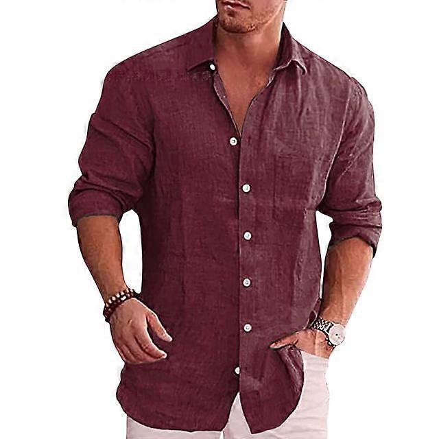 VANCOOG Men's Long Sleeve Casual Dress Shirt - Regular Fit, Cotton/Polyester, Solid Color