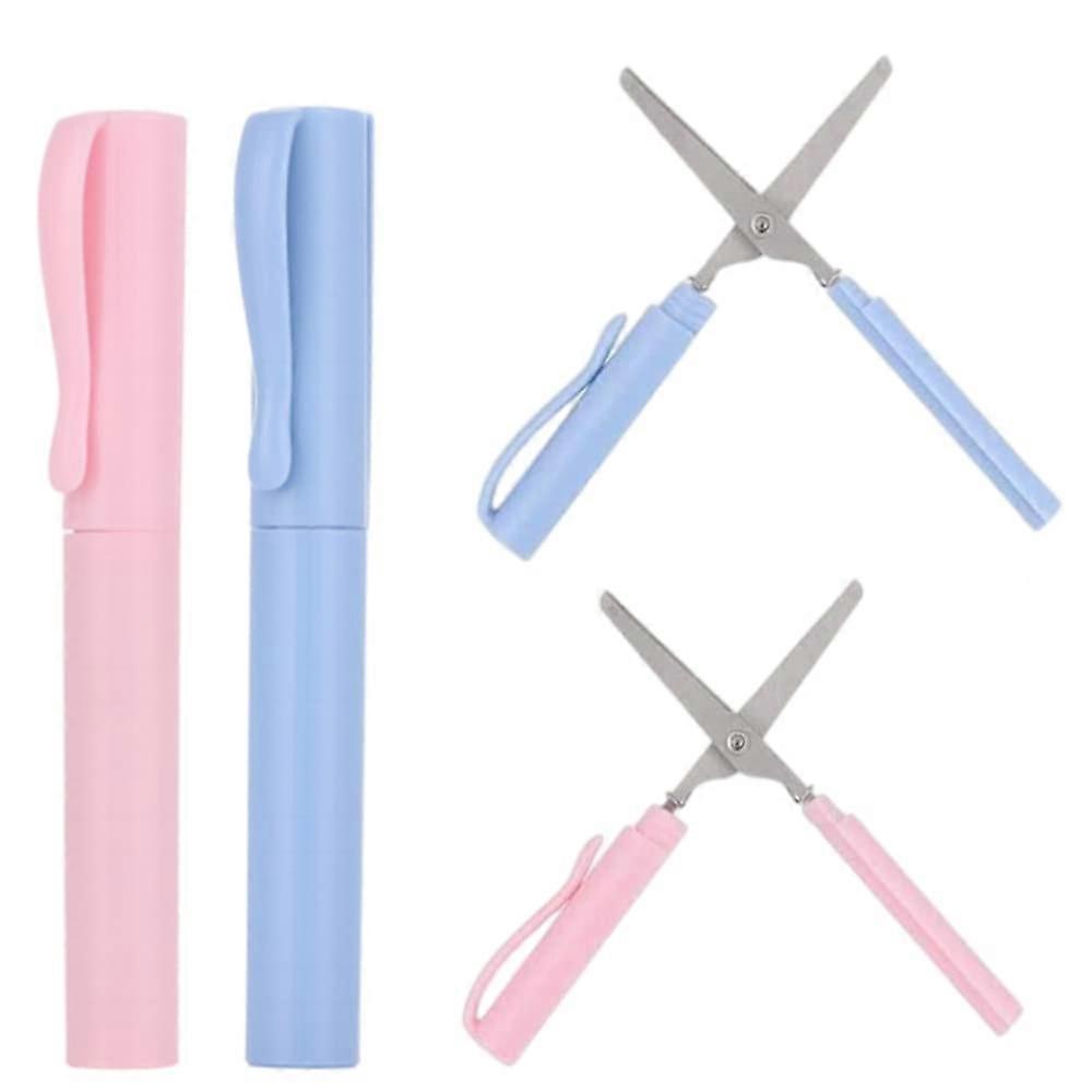 2 Pack Portable Pen Shape Scissors Small Paper Scissor Creative Safe Folding Scissors DIY Multifunction Paper Cutting