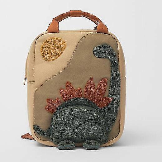 Zaino di dinosauro a collo lungo ricamato agganciato Disegno di tela dell'infanzia ricamato per bambini Kaki Free Size