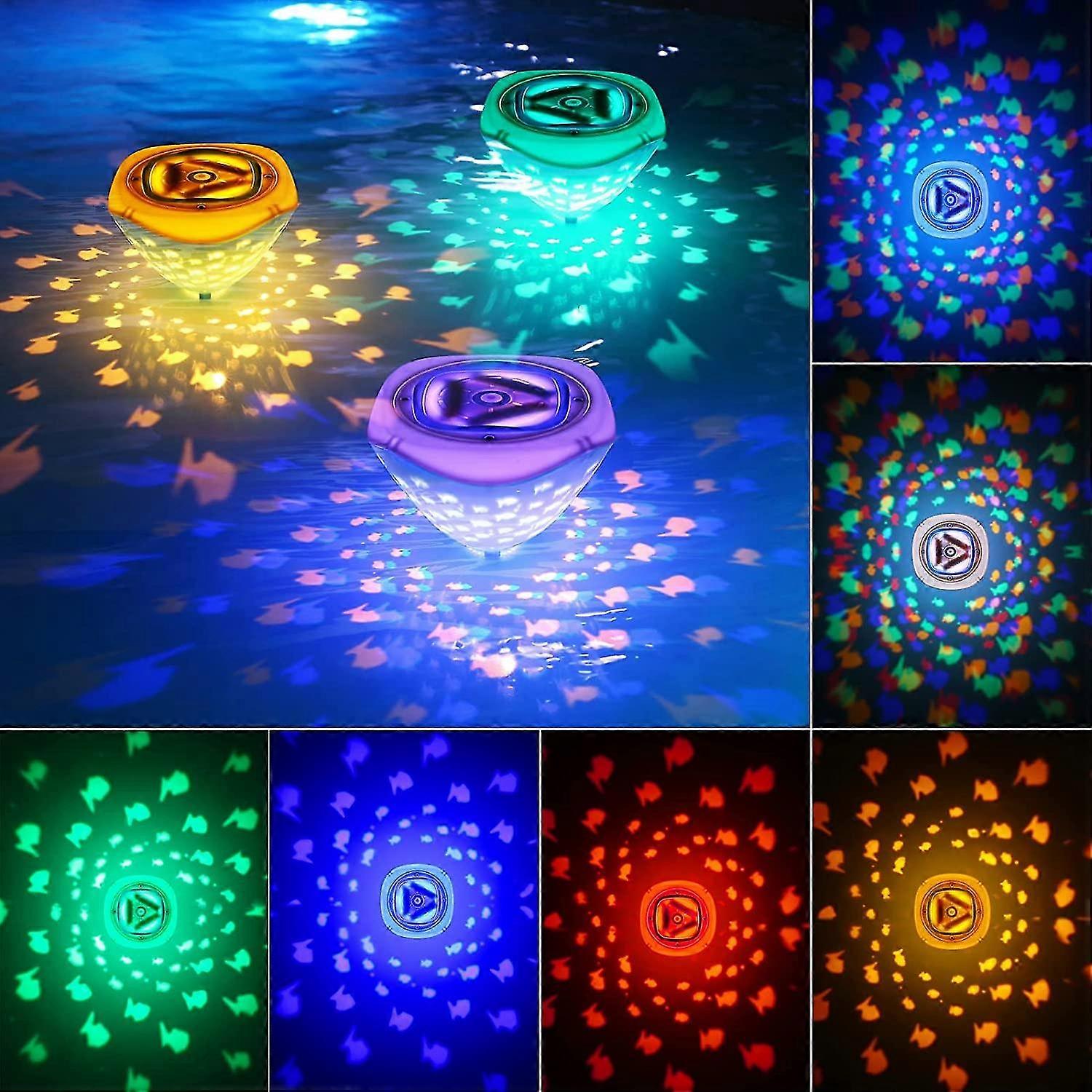 Swimming Floating Pool Lights, Fish Pattern 3pcs Color Changing Underwater Pool Light That Float, 4 Colors 2 Modes