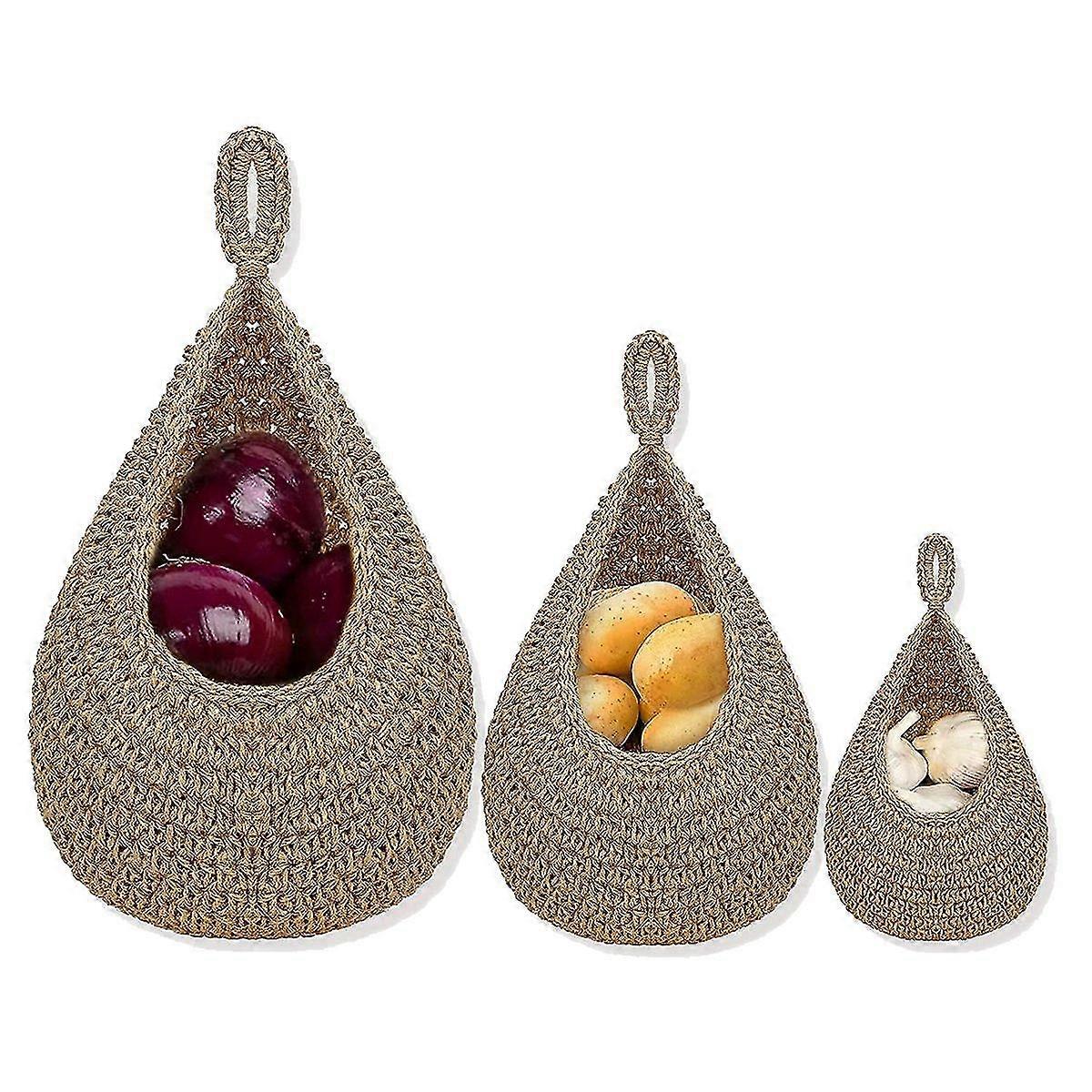 Hanging Fruit Basket Forkitchen, Hanging Wall Fruit Vegetable Baskets, Handwoven Decorative Hanging