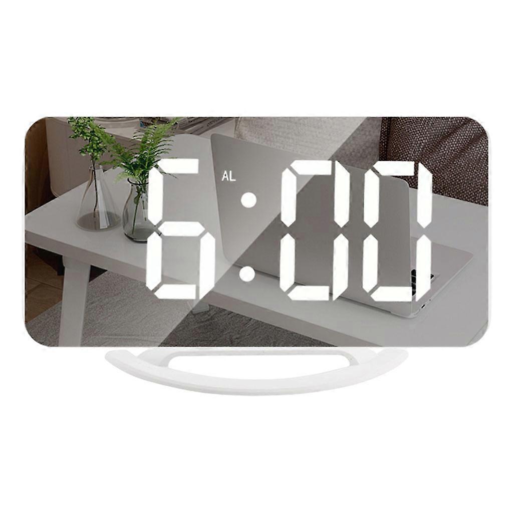 Modern Desk LED Digital Alarm Clock Snooze Alarms Make Up USB Rechargeable White Shell
