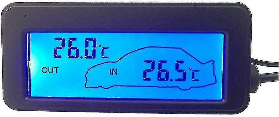 Bil Interiør Og Utvendig Termometer Dc12V Digitalt termometer Bil termometer Bakgrunnsbelyst Mini LCD Den