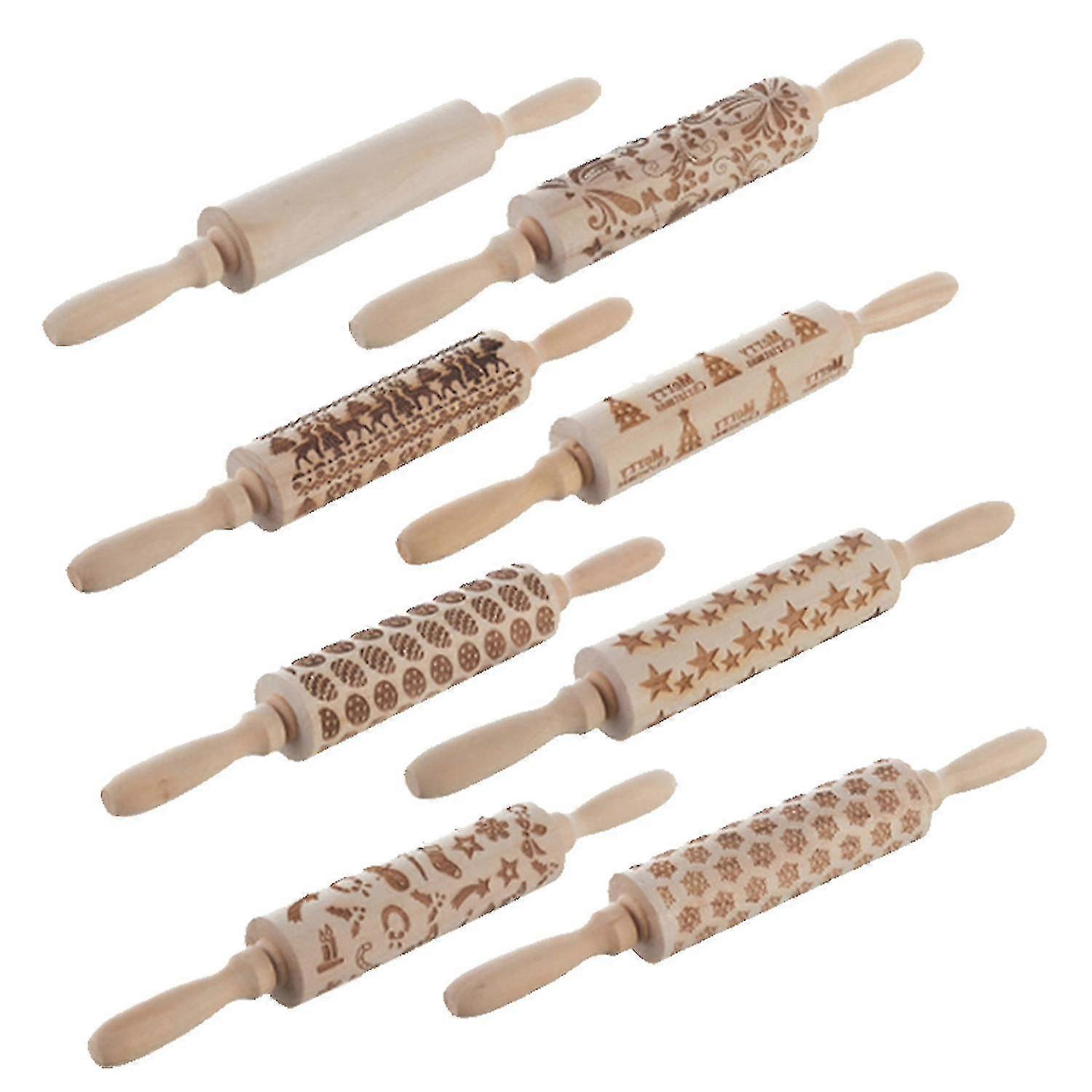 Christmas Rolling Pins Embossed Wooden Rolling Pin For Baking To Cookies