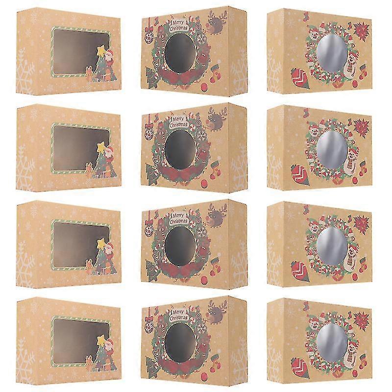 12pcs Merry Christmas Cake Box Bakery Food Container Cupcake Box With Window