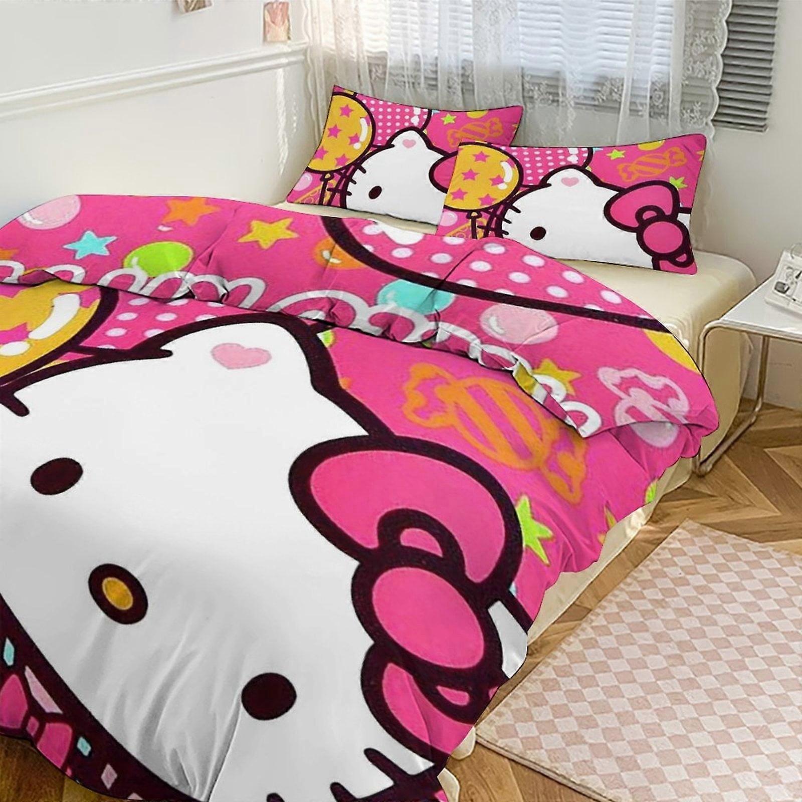 BH499 Hello Kitty sengetøj sæt til børn Mænd Kvinder Twin Size 3 stk 1 dynebetræk og 2 pudebetræk-xp ka499