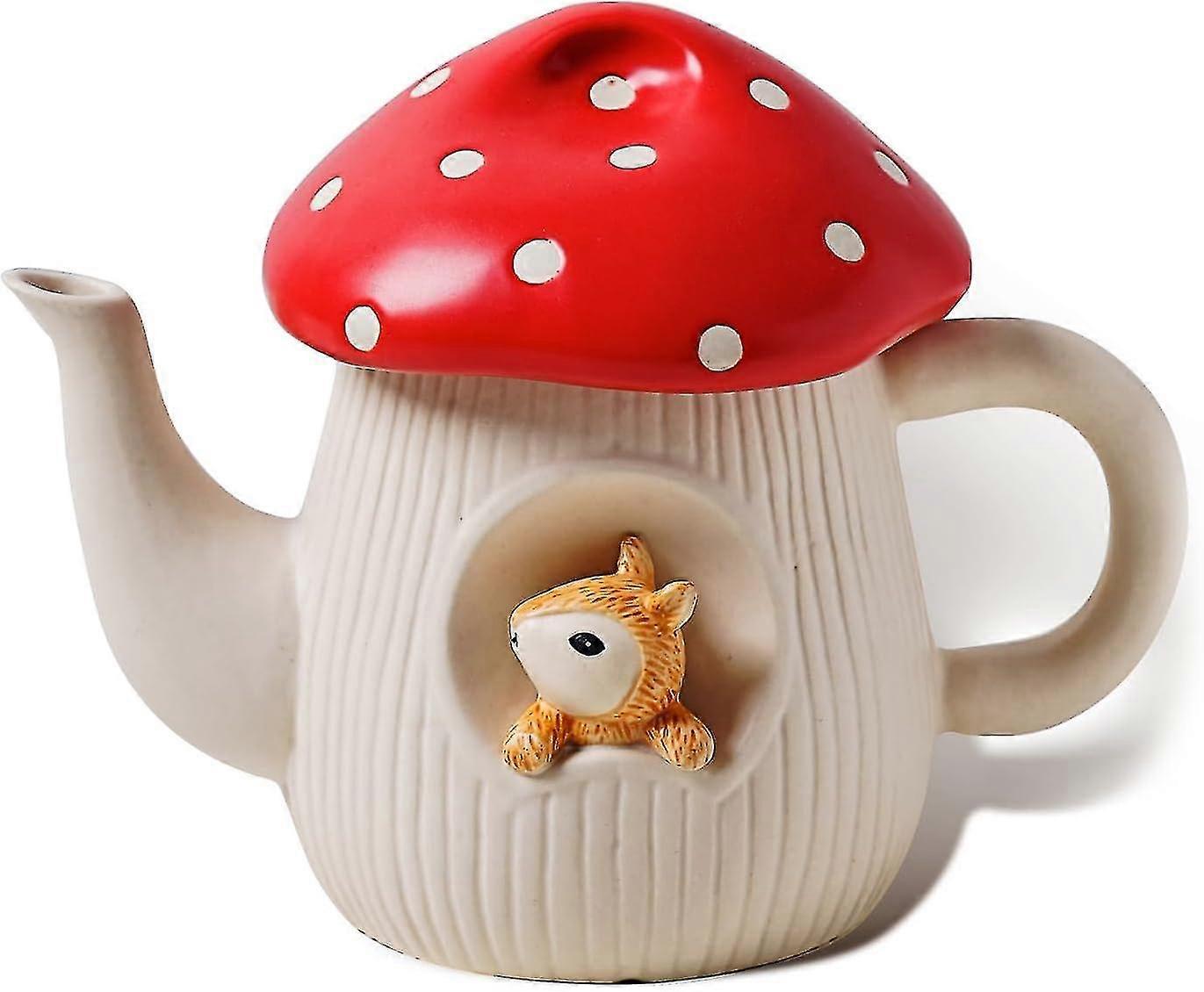 Cute Mushroom Teapot, Handmade Glaze Polka Dot Lid, Safety Matt Ceramic