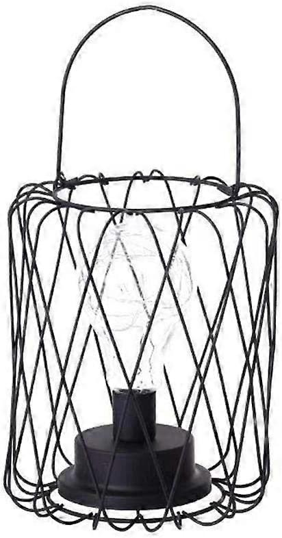 Table lamp made of modern black wire made of iron - Cage style - Retro bedside lamp - Works with batteries