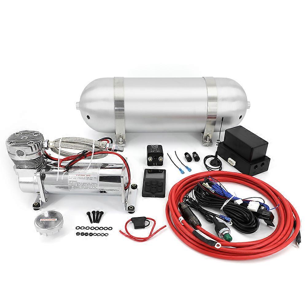 Universal Air Management Kit Air Suspension System Electronic Controller System With1xSeamless Air Tank&1xCompressor Pump silver