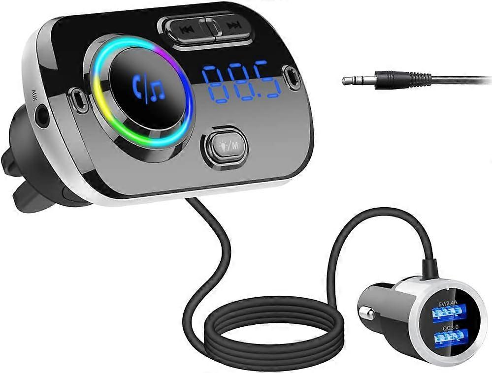 nice Bluetooth FM Transmitter for Car Radio, Bluetooth 5.0 Adapter for Car Radio Receiver with Cigarette Lighter Charger 7 Colors, QC3.0/2.4A, Siri Go