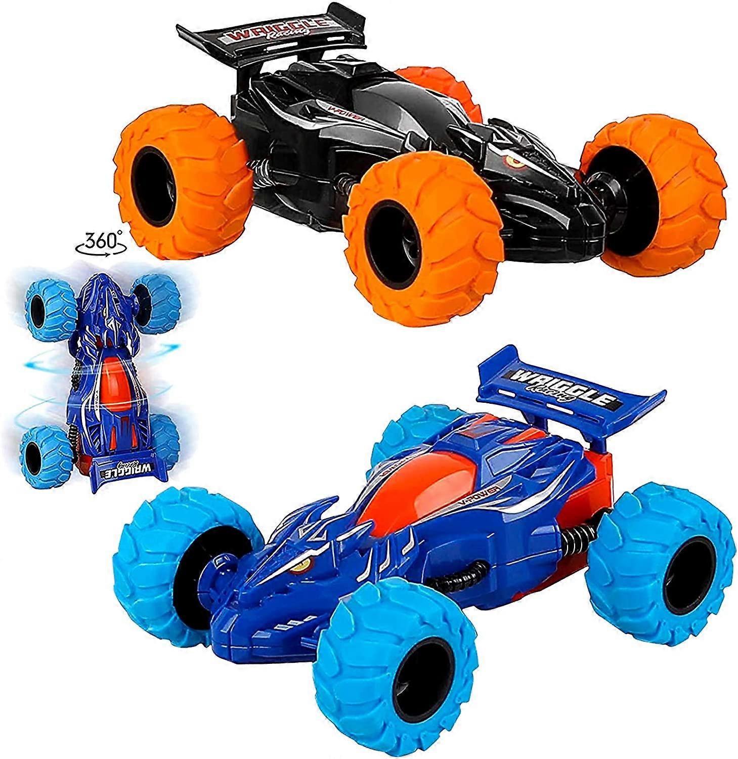 Pull Back Cars, 2er-Pack Monster Toy Trucks, reibungsbetriebene Trägheitsspielzeugautos Drehbarer Kopf 360 Stunt Push and Go Fahrzeuge für 3 4 5 6 Jahre altes Kleinkind