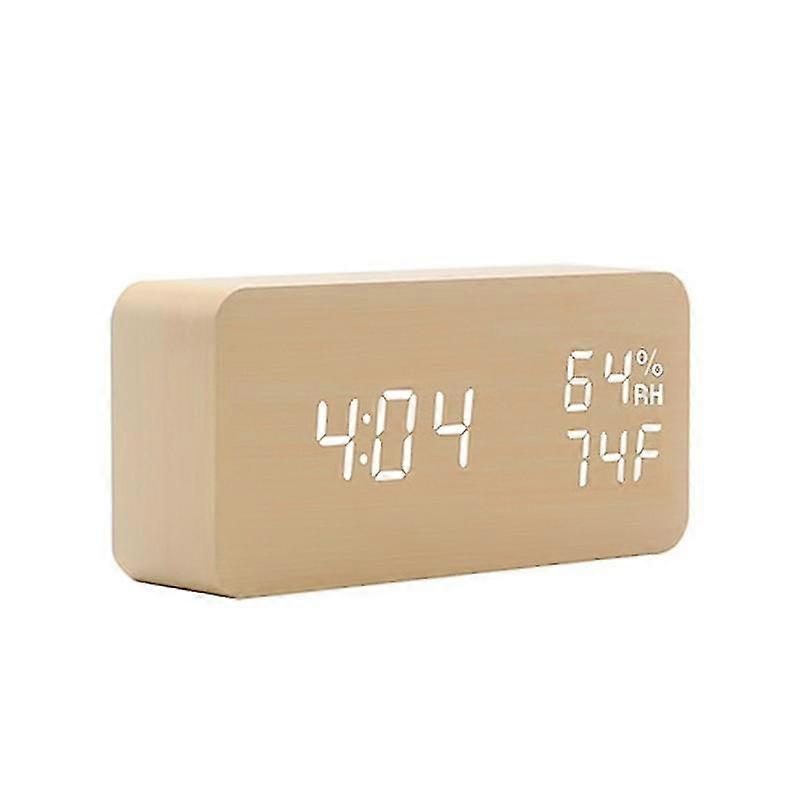 Huamde Usb/Aaa Powered Led Digital Clock Wooden Alarm Clock Table Clock Voice Control Electronic Clock Desktop Decor ,Bamboo Color-2