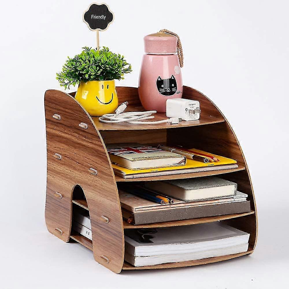 Wooden Desk Organizer Diy Desk Storage Set 4 Compartments File Tray Document Holder Multifunction File Sorter Book Newspapers