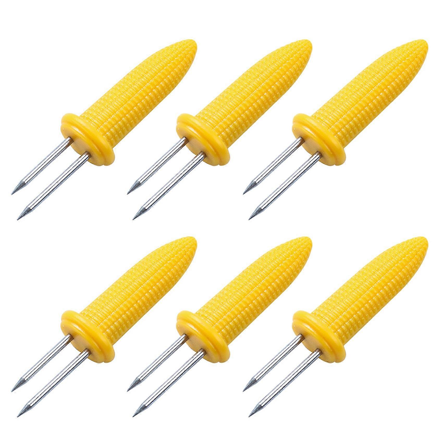 6 Pieces of Corn Rack Corn on the Cob Stainless Steel Corn Rack Fork Skewers with Silicone Handle