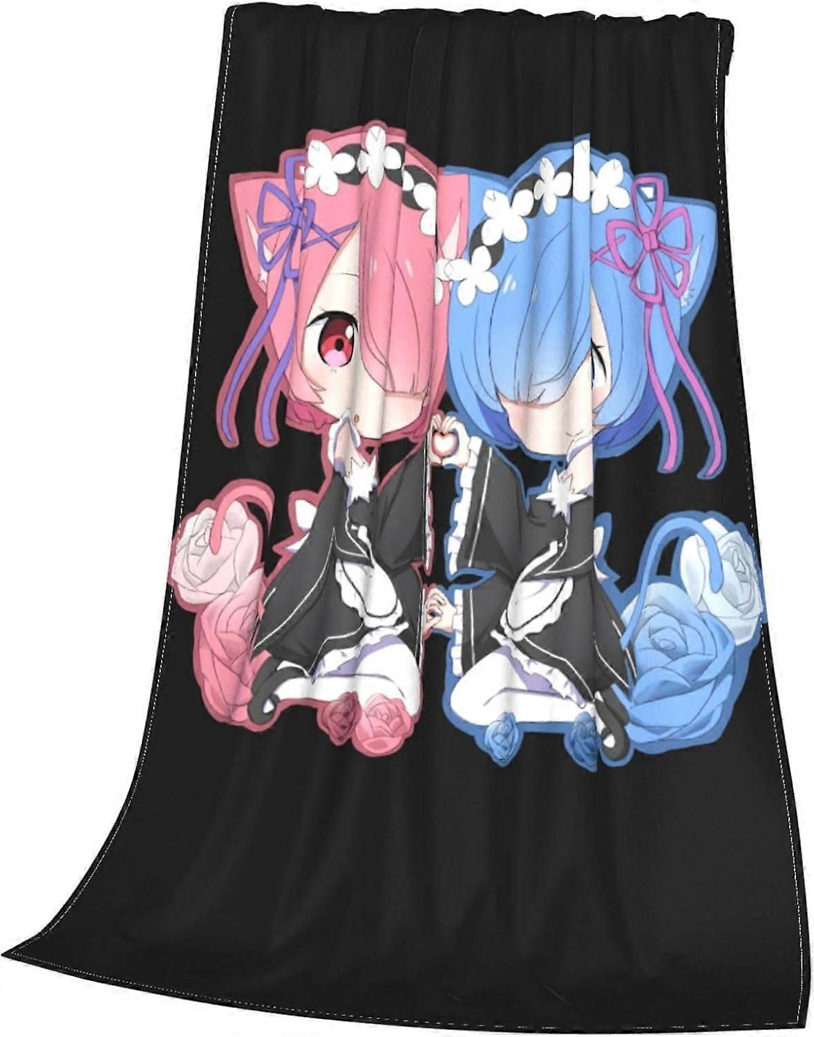 Warm Flannel Blanket Sofa Blanket/Bed Blanket for Re Zero-Ram Rem Bed Blanket,3D Printing Classic Blanket for Bedroom