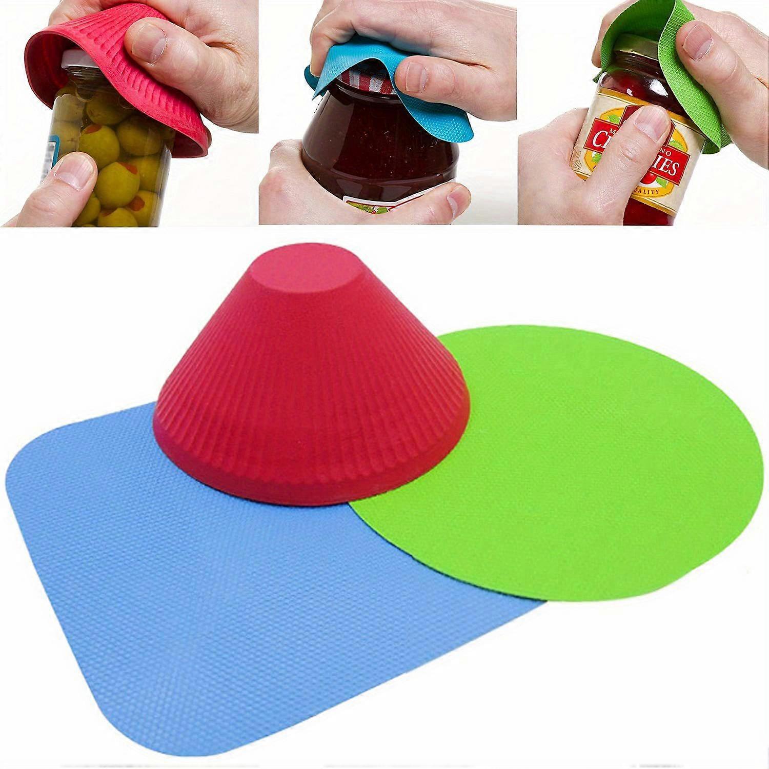 3pcs/set Multifunctional Rubber GripMaster - Non-Slip Can Opener, Jar Opener, and Bottle Opener with Reusable Rubber Pad for Easy Opening - Kitchen Es