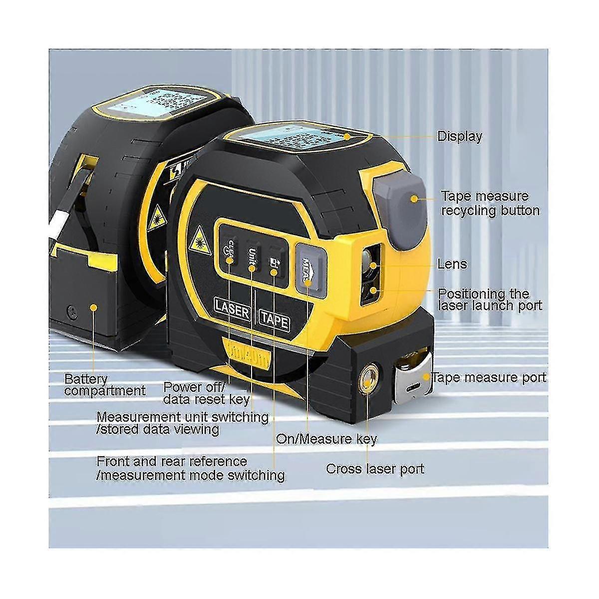 3 in1 LCD-Display 60m Digital Laser-Entfernungsmesser Entfernungsmesser Handheld Finder 5m Messband