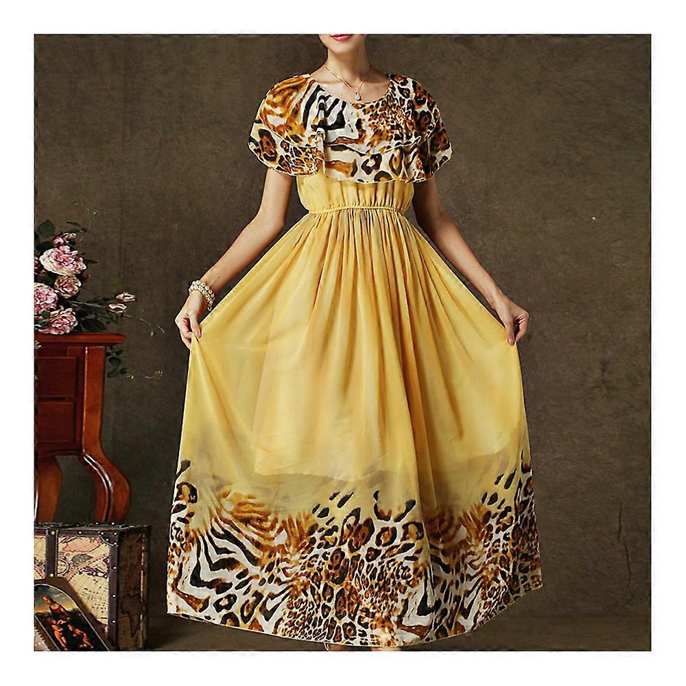 Ruffled collar Long Dress Leopard Print Gradient Ramp