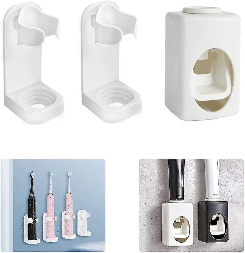2 Self-Adhesive Electric Toothbrush Holder + 1 Wall-Mounted Automatic Toothpaste Heilwiy Gift
