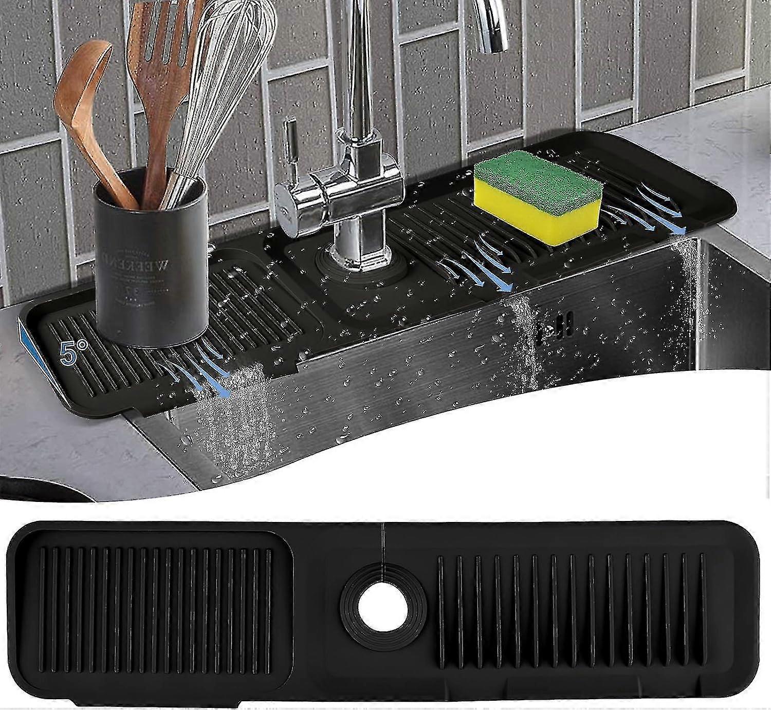 Kjøkken Splash Guard For Vask, Silikon Vask Kran Matte Splash Guard, Tappekran Absorberende Vask Protectors Mat