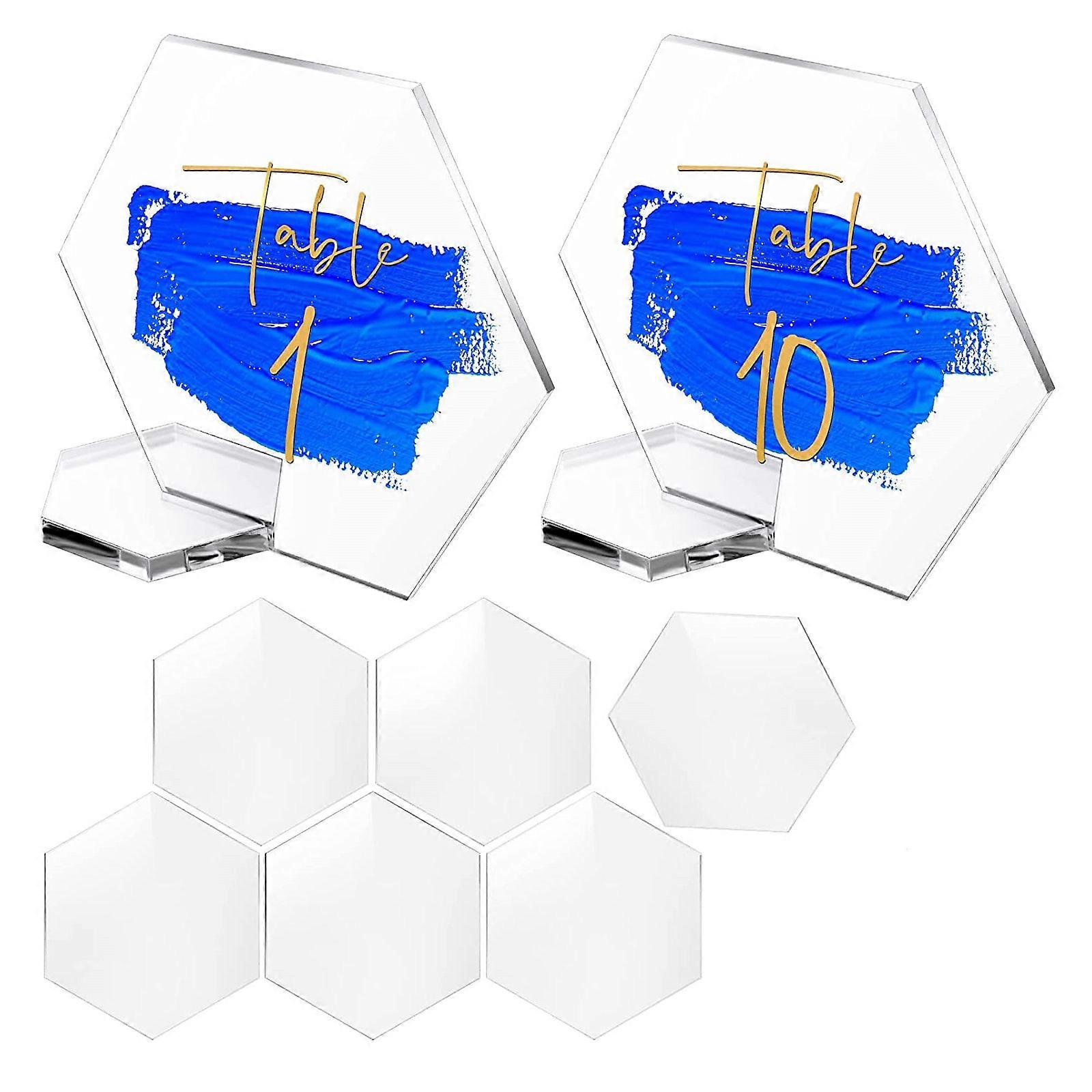 Acrylic Table Sign with Holder Stand Slot Base 10pcs/set Hexagon Blank Place Cards for Wedding Table Numbers Guest Name Decor Marker