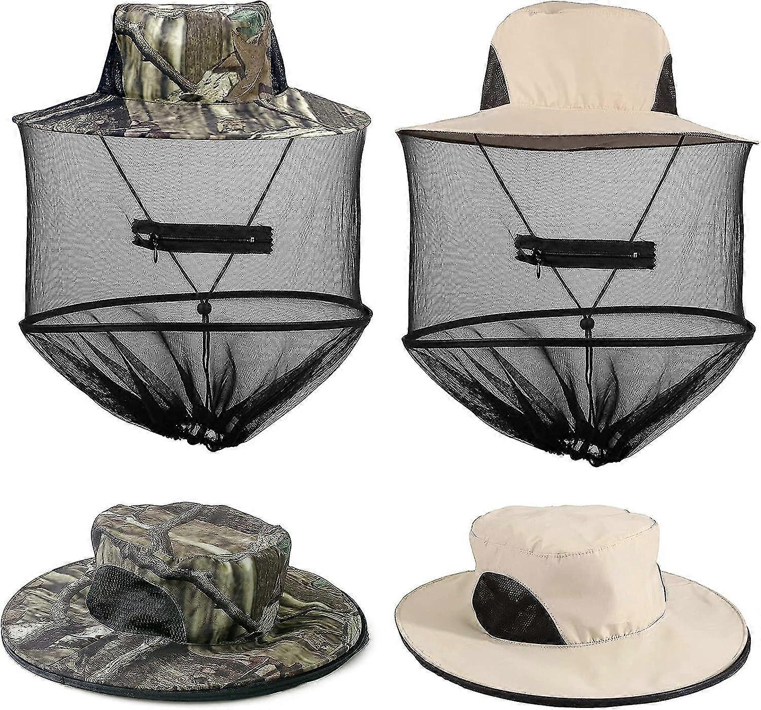 2er-Pack Moskitokopf-Netzhut, Sonnenhut-Fischerhut mit versteckter Netz-Mesh-Maske für Outdoor-Liebhaber, Angeln, Wandern, Gartenarbeit, Imkerei, Männer oder Frauen Khaki
