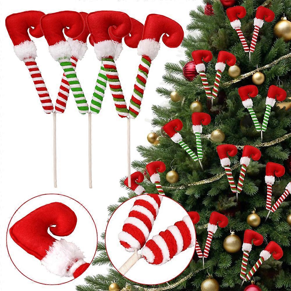 Christmas Elf Legs Picks Xmas Tree Topper Striped Elf Feet Ornaments Decoration