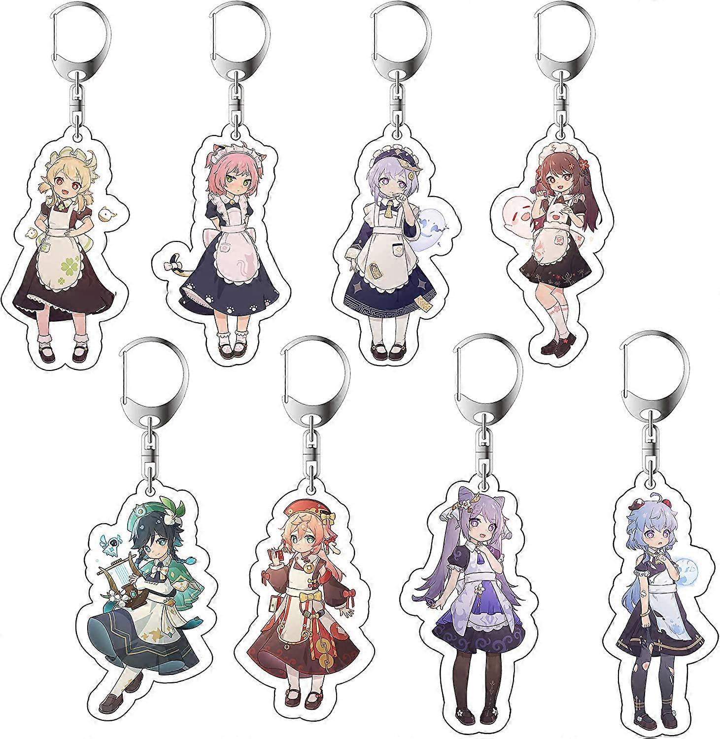 Genshin Impact Cute Game Acrylic Keychain Japanese Anime Cartoon Key Keychains 8Pcs - -
