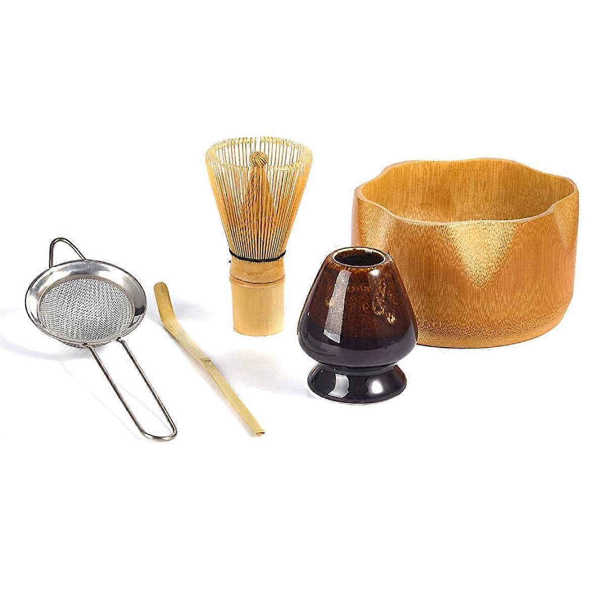 5PC Handmade Home Matcha Tea Set Tool Stand Kit Matcha Bowl Whisk Tea Scoop Tea Whisk Whisk Holder Chazhen Stand FunnelD