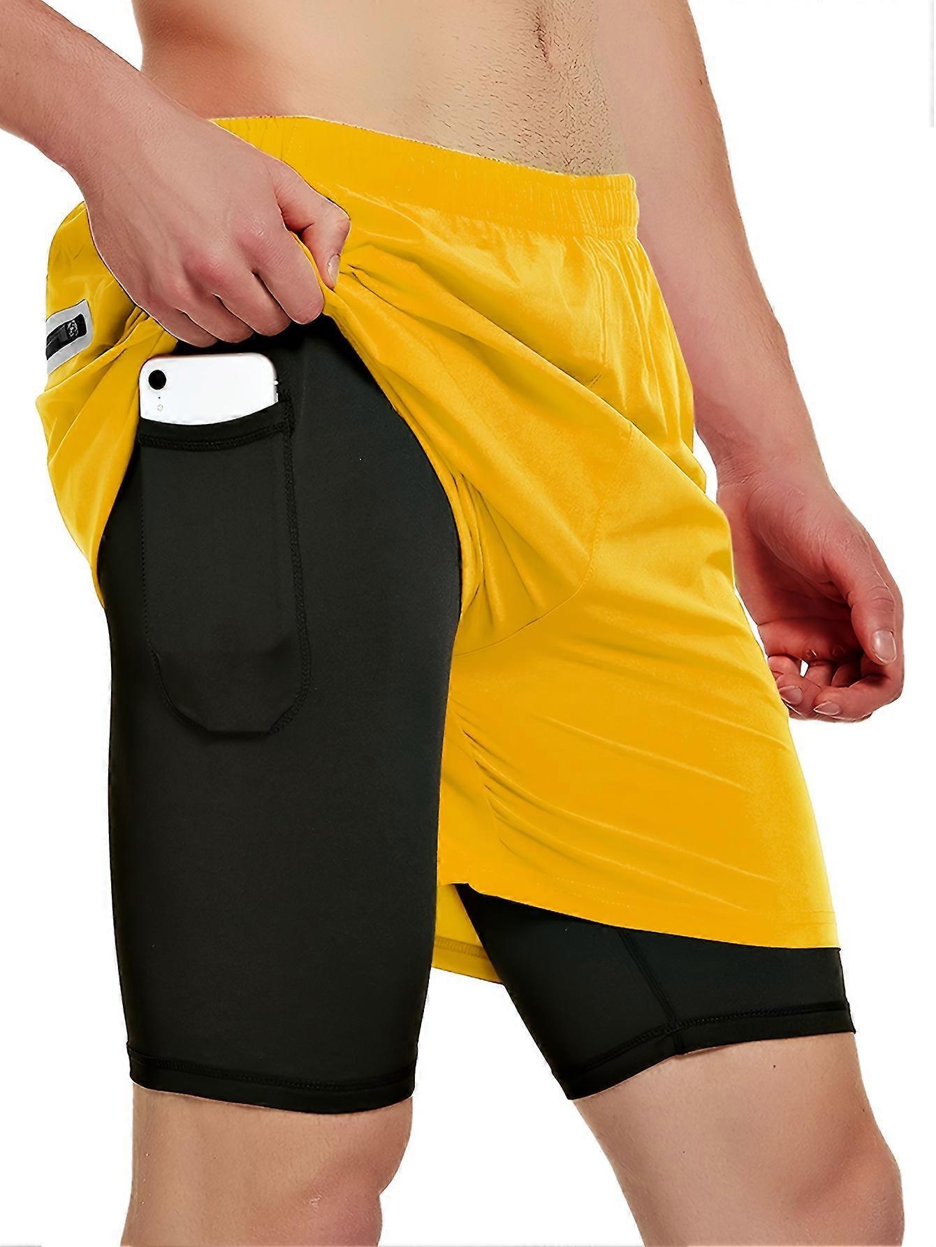 New style Men's 2 in 1 Running Shorts 5 Inch Quick Dry Gym Athletic Workout Shorts for Men with Phone Pockets