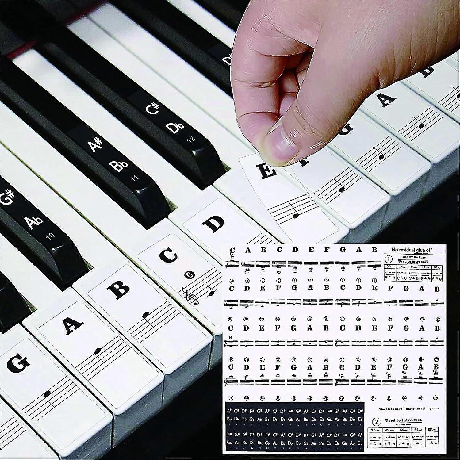 Piano Keyboard Stickers - Complete Set for Black White Keys Removable for Kids Beginners