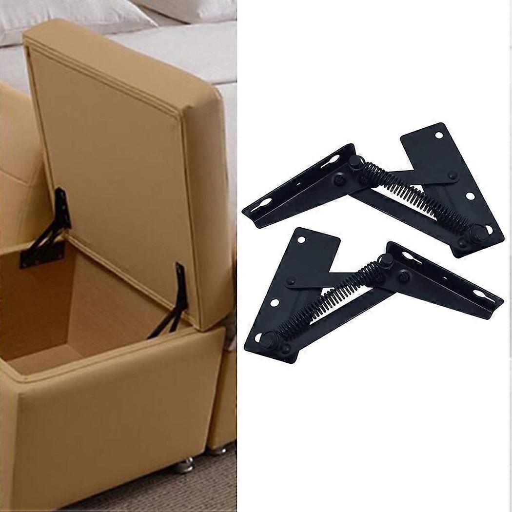 2Pcs 80 Degree Foldable Lifting Bracket Black Spring Hinges Sofa Hinge Lifters Furniture Storage Support Hinges