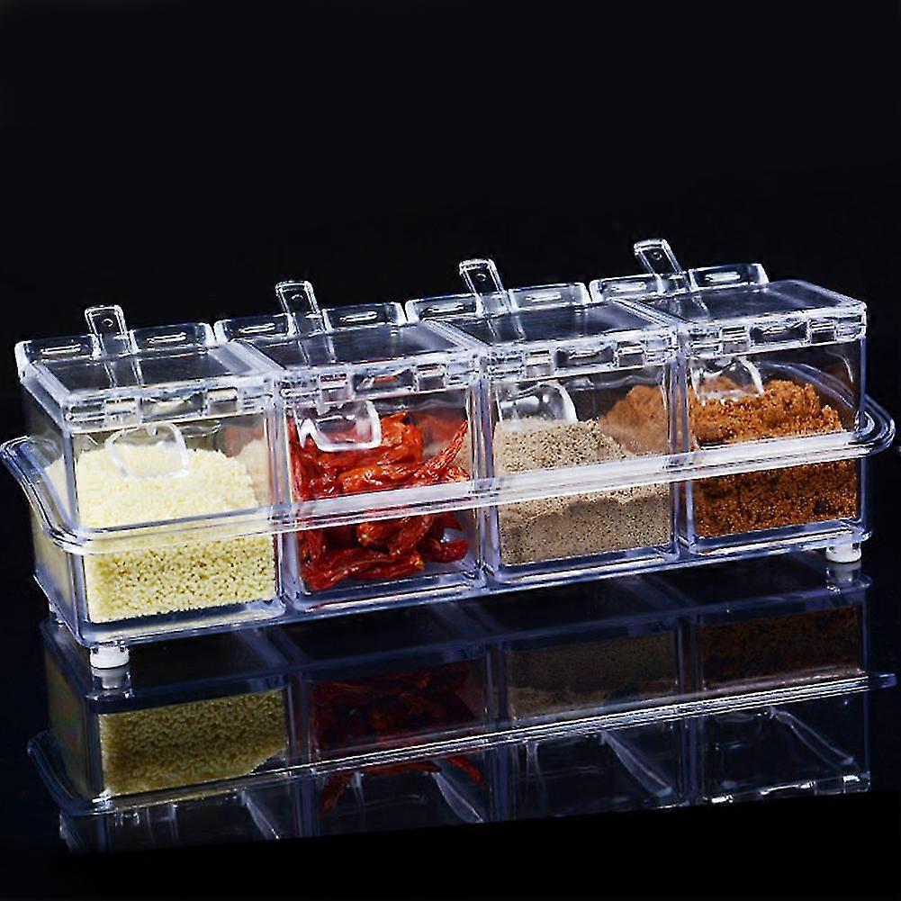 4Grids Clear Acrylic Seasoning Box Container Condiment Jars Rack Storage