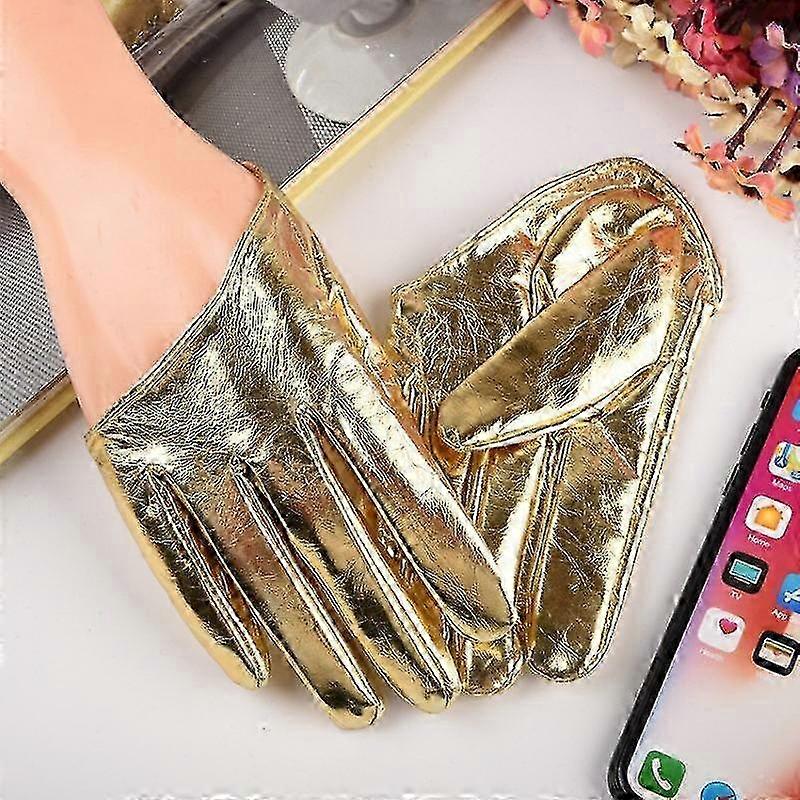 Full Finger Gloves European And American Women's Ds Half Palm Glove Stage (gold)