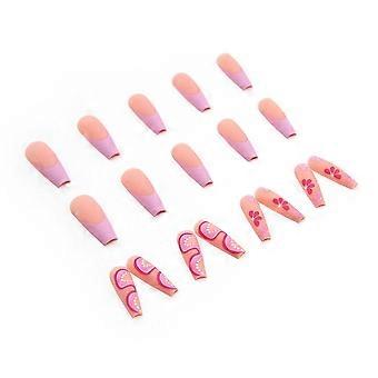 Glossy Fake Nail Long Nail Manicure Set With Purple Pattern  Jelly Glue Model