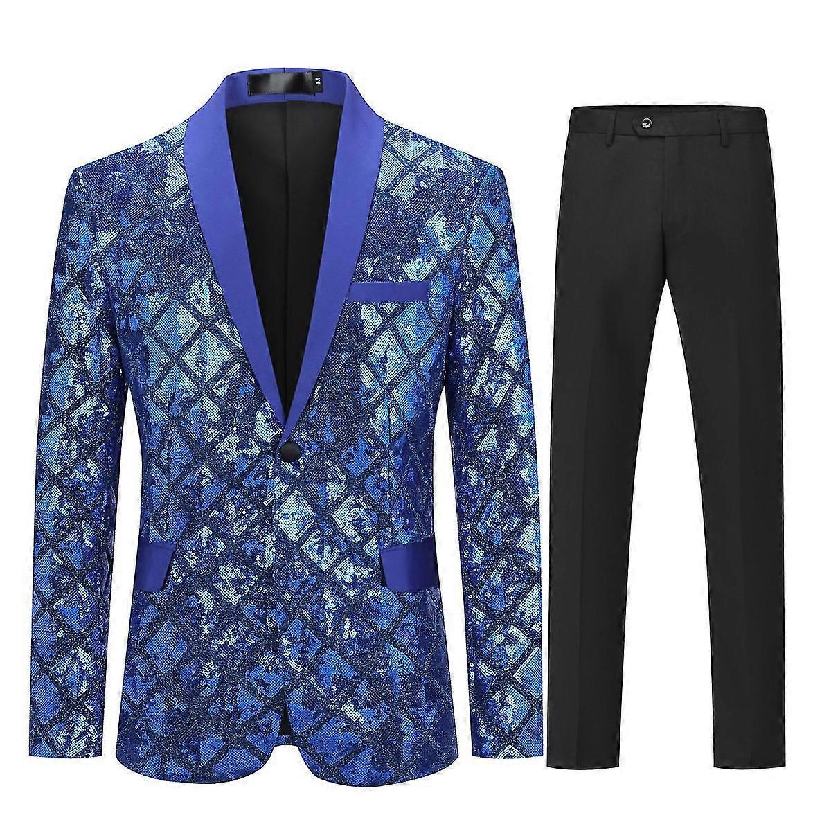 Sliktaaメンズ2PCEスーツホストパフォーマンス結婚式ダイヤモンドスパンコールブレザーとパンツ