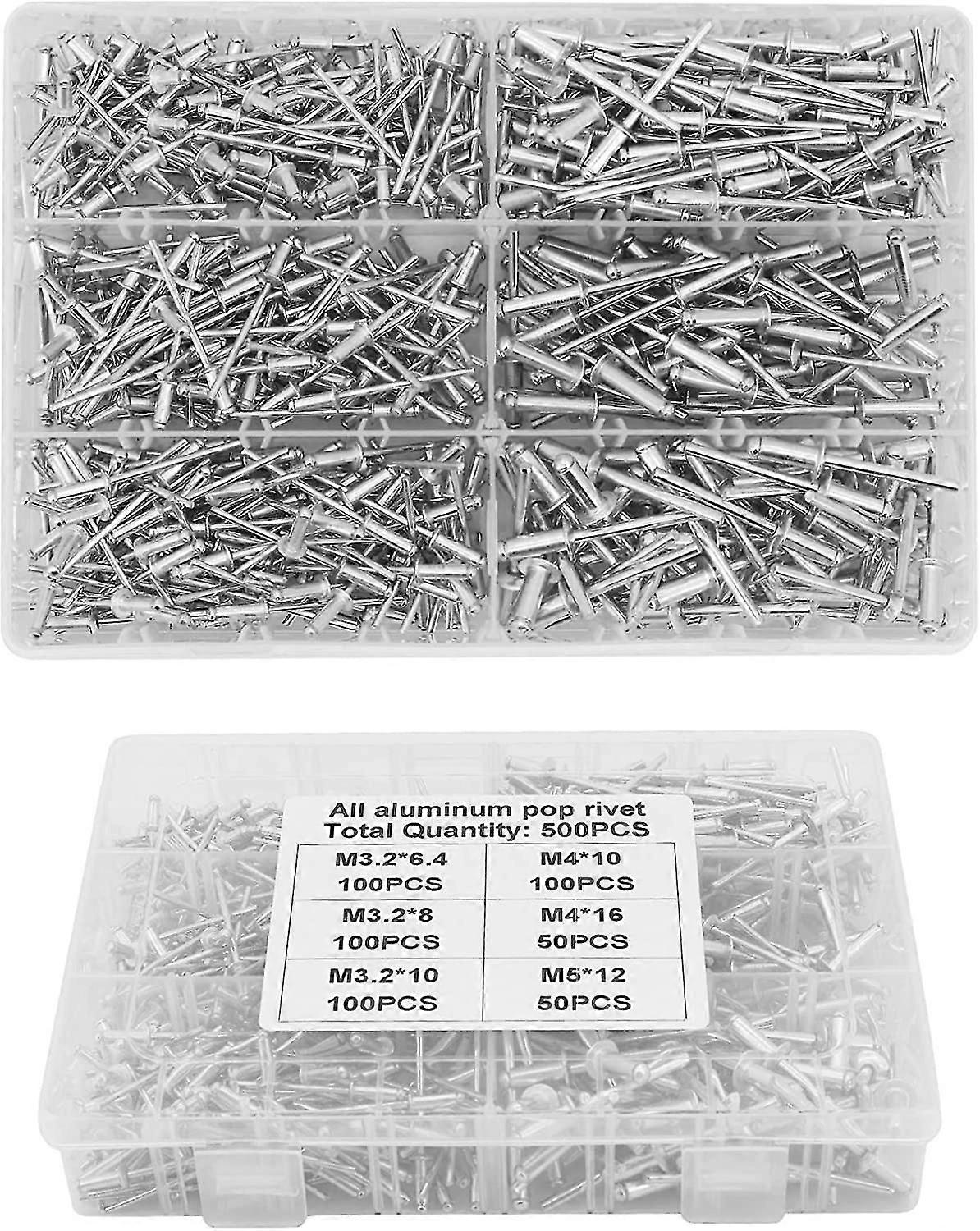 Rivetti ciechi, 500 pezzi M3.2 M4 M5 rivetti ciechi in alluminio rivetti rivetti pop rivetti in alluminio rivetti assortiti con scatola