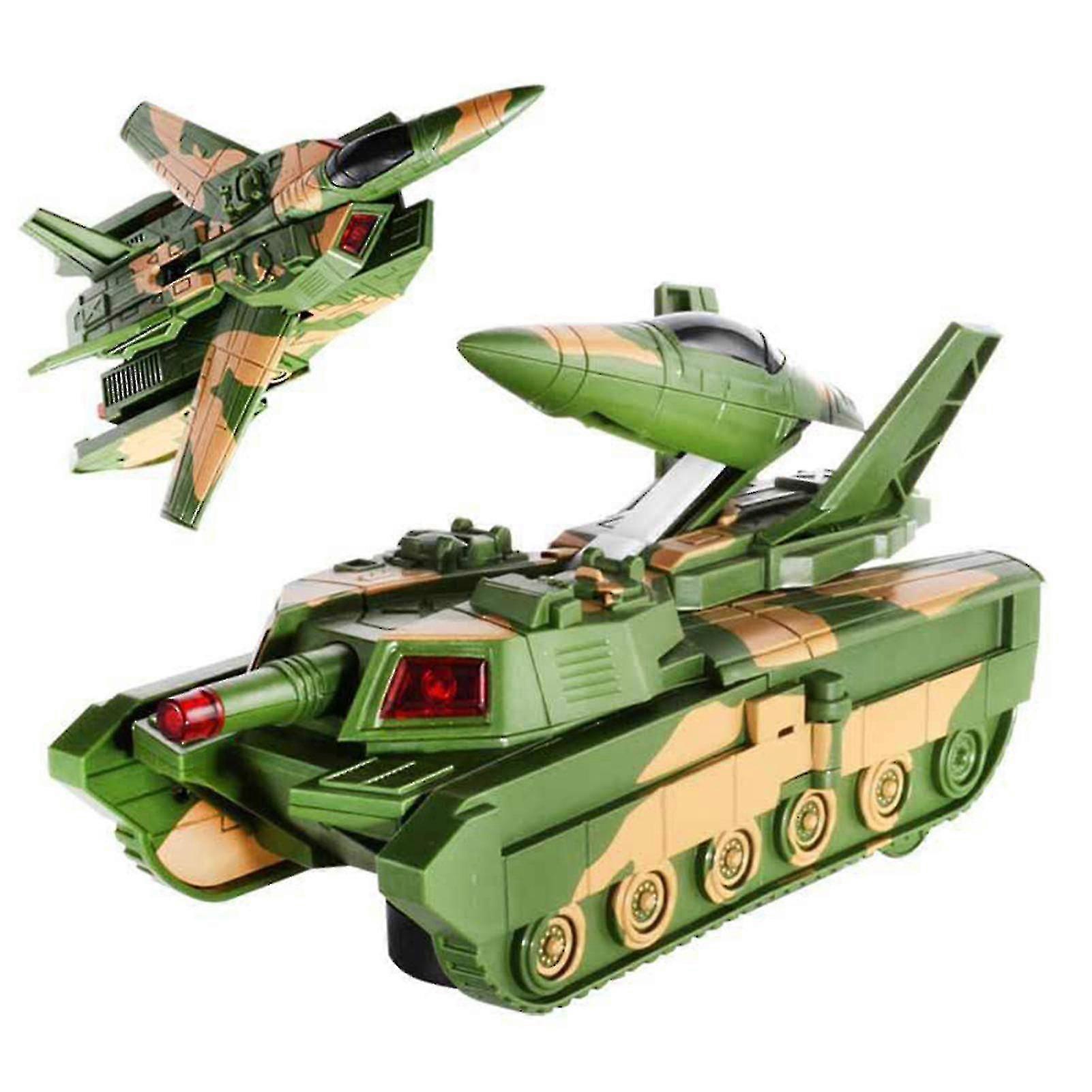 Army Plane Musical Toy Transformable Lighting Effect 2 in 1 Glider Airplane Tank Army Toy For Gift