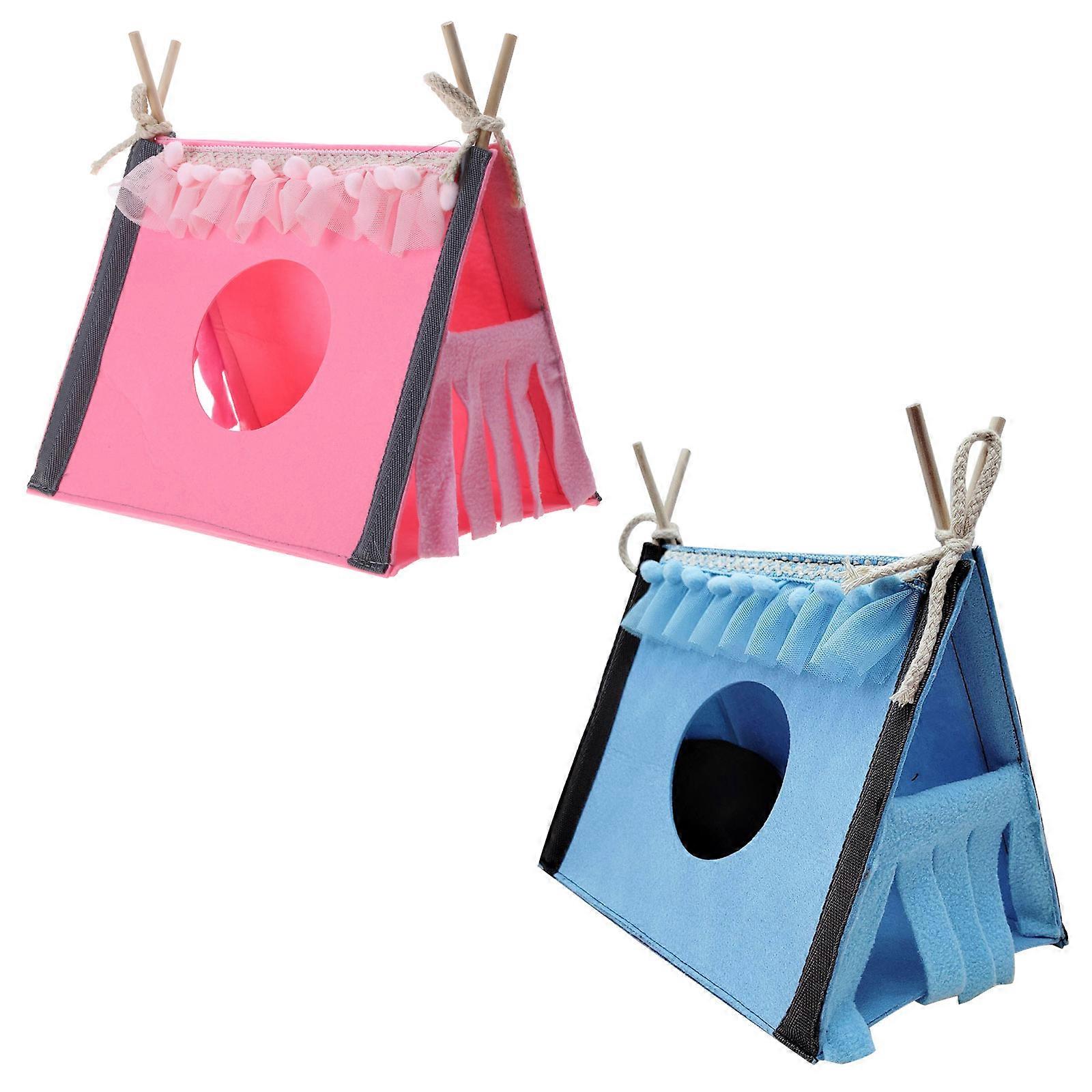 Pet Small Animal Hideout Guinea Pig Hideout for Play Tent Toys for Dwarf Rabbits Hideaway Bedding with Curtain forChinch  blue
