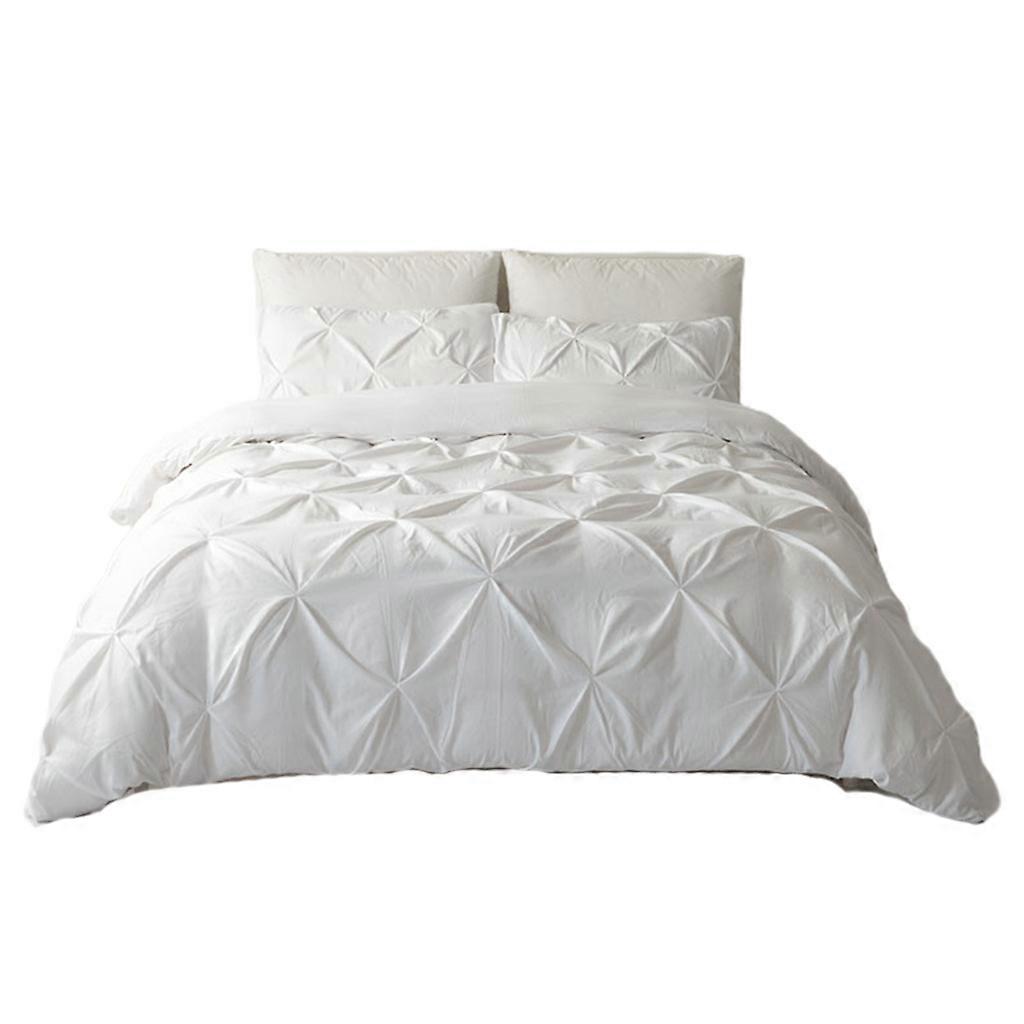 3 stks Ritssluiting Knijp Geplooid Dekbedovertrek Microfiber Kussensloop Beddengoed Set King Wit