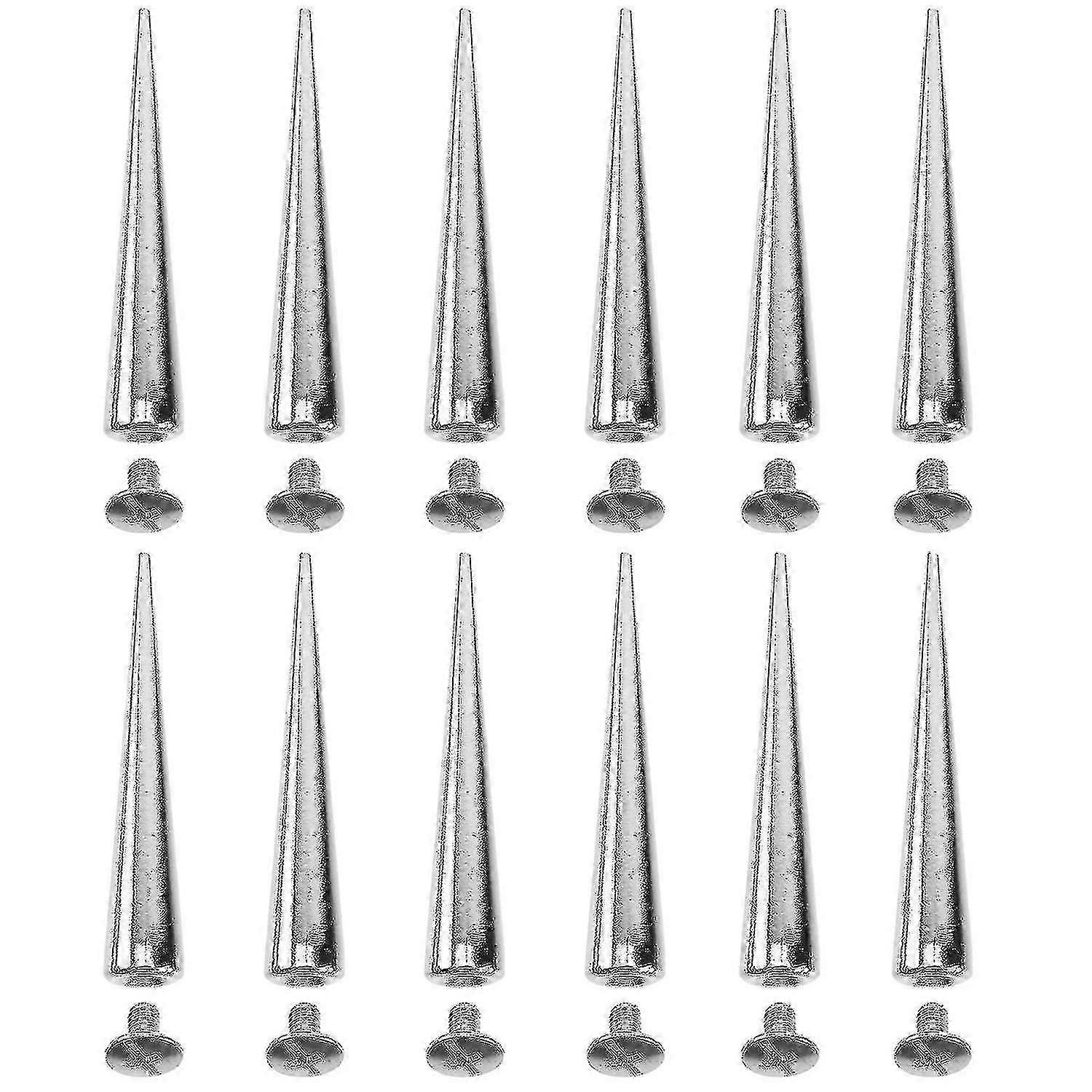 10pcs Solid Punk Bullet Large Spikes Metal Leather Rivets Diy Silver Cone Studs