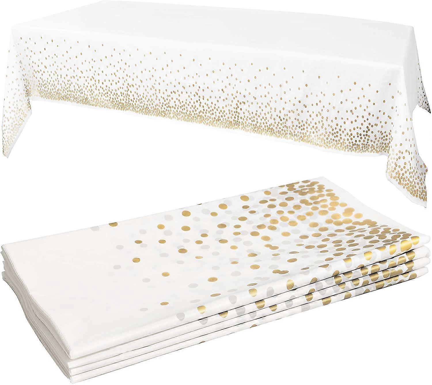 4 Pack White And Gold Tablecloths 54x108 Inches Party Tablecloths Rectangle