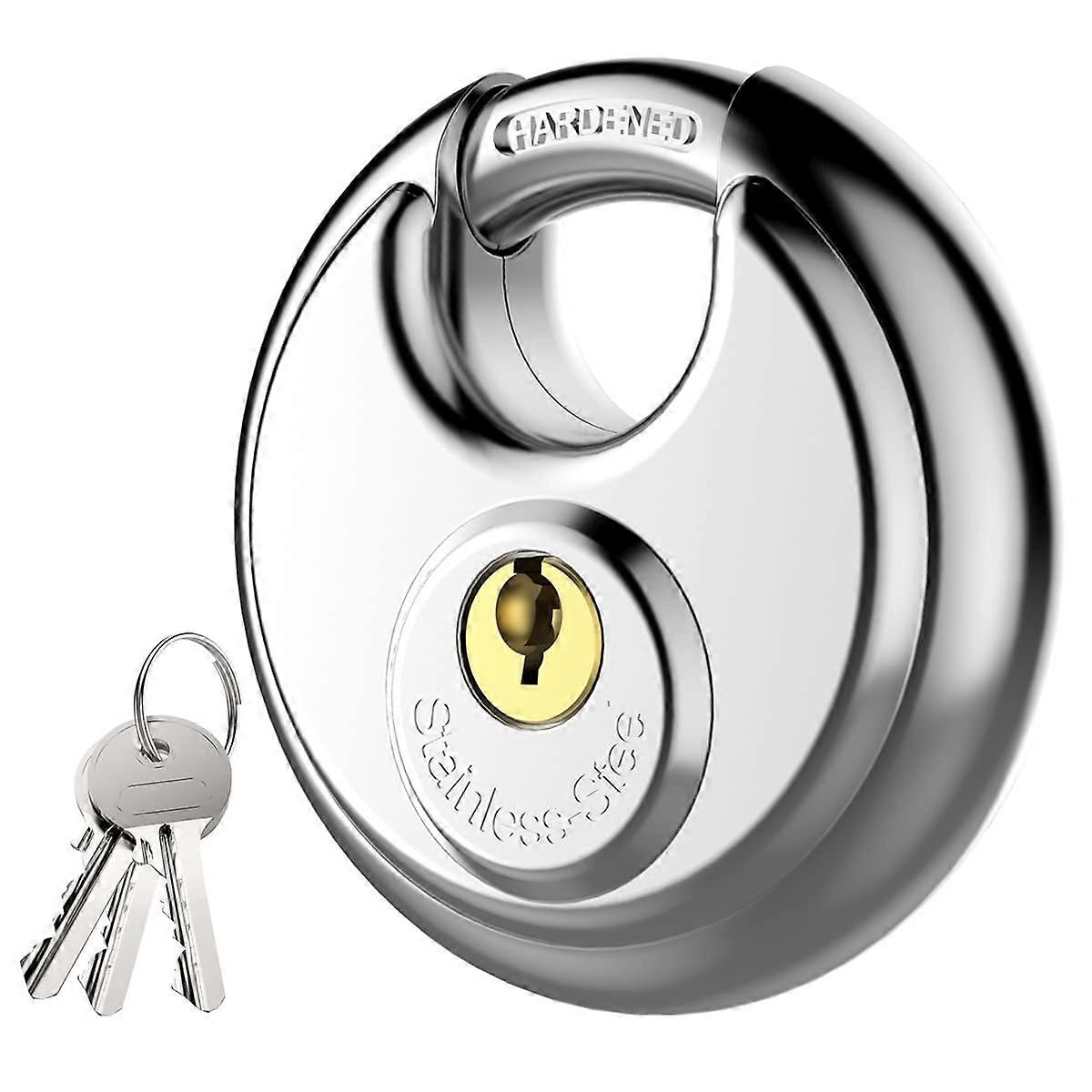 Keyed Discus Padlock - Stainless Steel Outdoor Padlock with 3 Keys for Secure Storage Solutions